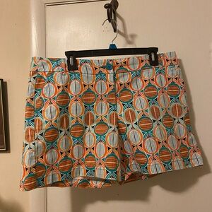 crown & ivy Teal and Orange Geometric Print Bermudas